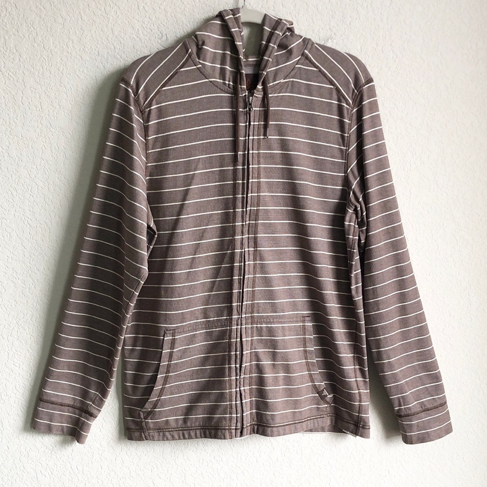 Prana Mens Keller Hoodie Brown Stripe Organic Cotton Medium